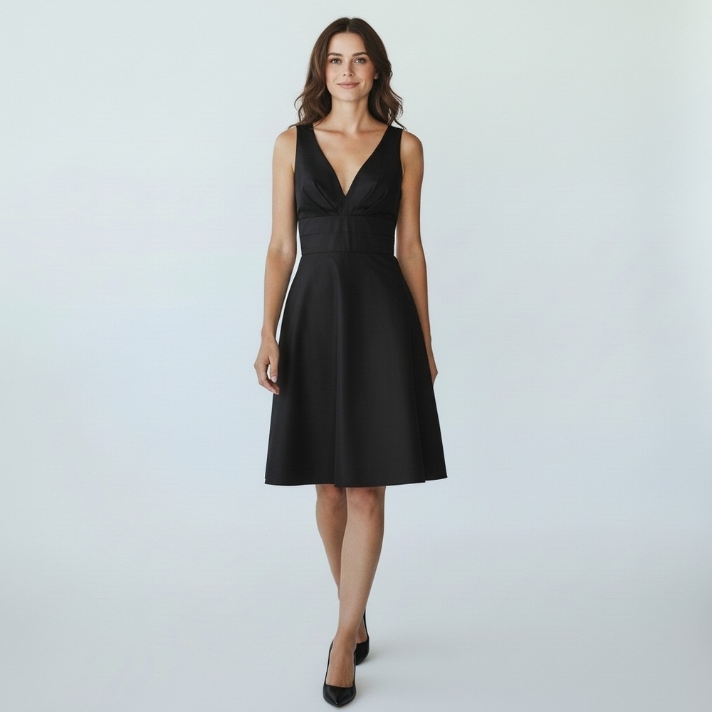 Donna Ricco Black Satin/Tafetta Fit-and-Flare A-line  Evening Midi  Dress Size 8